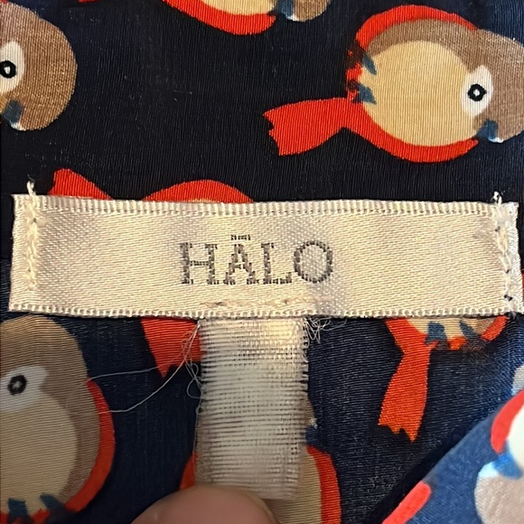 Halo Navy Red Tail Bird All Over Print Button Up Sleeveless Top size S/M - Picture 6 of 12